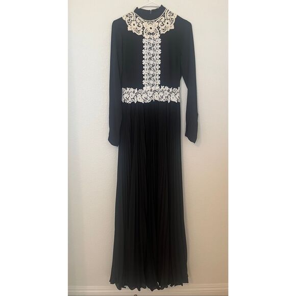 Mikael Aghal Long Pleated Lace Accent Dress - Picture 3 of 7